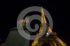 Eiffel Tower Light Performance Show in dusk. Paris, France.