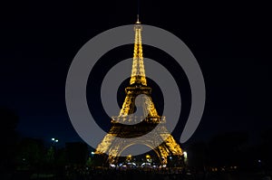 Eiffel Tower Light Performance Show in dusk. Paris, France