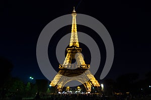 Eiffel Tower Light Performance Show in dusk. Paris, France