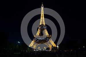 Eiffel Tower Light Performance Show in dusk. Paris, France