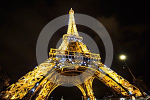 Eiffel Tower light performance show in twilight. Paris, France.