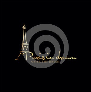 Eiffel Tower Logo Design Luxury Gold Template Paris with a black background . Eifel tower Paris Logo Design silhouette Retro Hipst