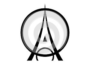 Eiffel Tower logo icon, minimalist style. Symbol french, Paris, holiday, travel tour. Black silhouette tall building Eiffel Tower