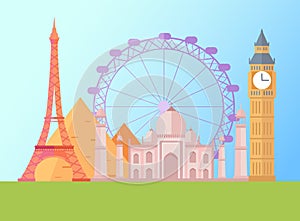 Eiffel Tower and London Eye Vector Illustration