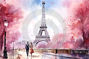 Eiffel Tower lovers Valentine Day background