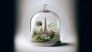 Eiffel Tower in a mini terrarium, A Miniature World in a glass jar on Display