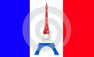 Eiffel Tower Model with Red White Blue Stripe printed by 3D Printer on France Flag, Pray for Paris Concept