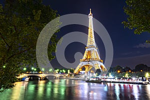 Eiffel tower at night illumination, Paris, France