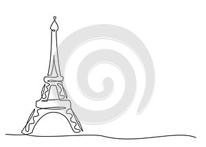 Eiffel tower One line drawing isolated on white background