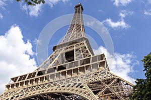 Eiffel Tower one of the most iconic landmarks of Paris located on the Champ de Mars in Paris, France