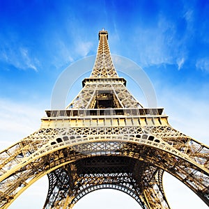 Eiffel tower over blue sky
