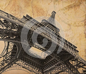 Eiffel tower over old adventure map