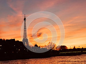 Eiffel Tower over the sunset in Paris, France