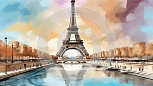 Eiffel tower Paris, abstract digital art, digital painting printable in very high resolution on canvas