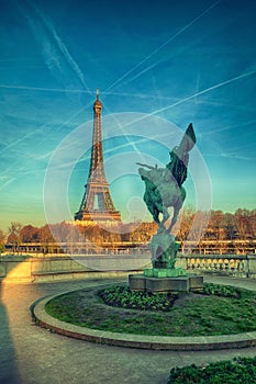 Eiffel Tower in Paris from Bir Akheim bridge