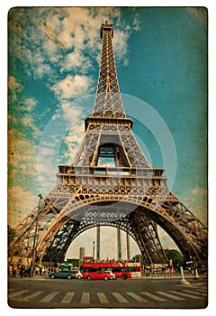 The Eiffel Tower Paris blue sky Vintage style picture