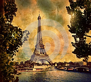 Eiffel Tower in Paris, Fance in retro style.