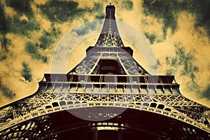 Eiffel Tower in Paris, Fance in retro style.