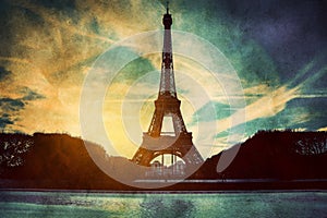 Eiffel Tower in Paris, Fance in retro style.
