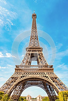 Eiffel Tower, Paris, France against blue skies