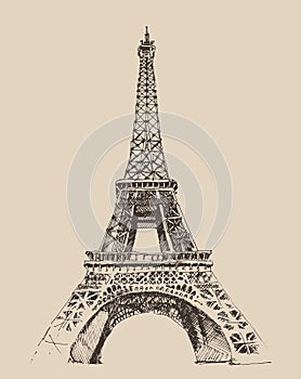 Eiffel Tower, Paris France architecture, vintage engraved illustration