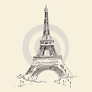 Eiffel Tower, Paris France architecture, vintage engraved illustration