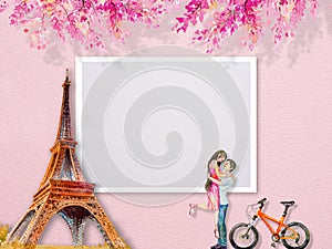 Eiffel tower Paris France and couple man women tourrism