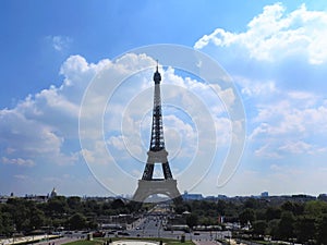 Eiffel tower. Paris, France. The famous historical landmark on the Seine. Romantic, tourist, symbol of the greatness of