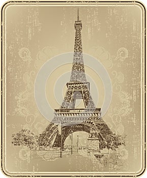 Eiffel Tower, Paris, France. Hand drawing, vector illustration