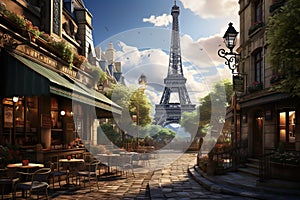 Eiffel tower in Paris, France, panoramic view AI Generated Generative AI