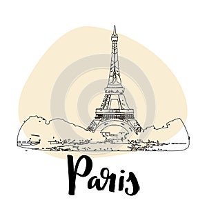 Eiffel tower in Paris France. Vector simple sketch style illustration.