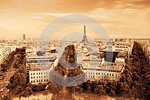 Eiffel Tower, Paris, France. Vintage, monochrome gold