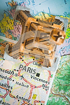 Eiffel Tower on the Paris map