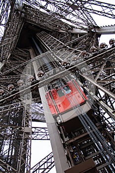 Eiffel tower Paris, red elevator