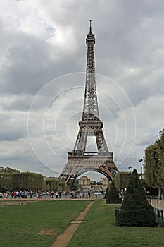 Eiffel tower in Paris seen from the Champ de Mars