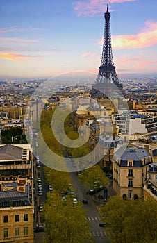 Eiffel Tower and Paris Skyline at sunset