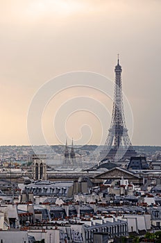 Eiffel Tower with Paris Skyline at sunset