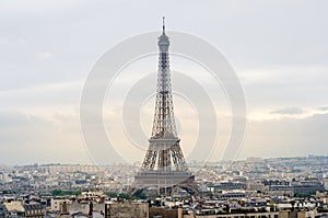 Eiffel Tower with Paris skyline at sunset