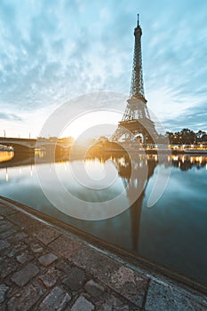 Eiffel Tower in Paris during sunrise