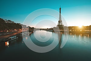 Eiffel Tower in Paris during sunrise