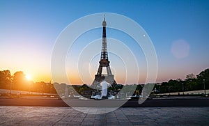 The eiffel tower in Paris at sunrise morning