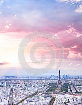 Eiffel tower in Paris at sunset.