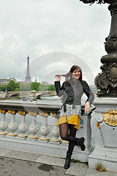 Eiffel tower Paris tourist woman