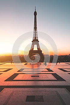 Eiffel Tower, Paris. View from Trocadero square Place du TrocadÃ©ro. Paris, France