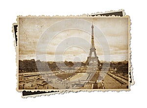 Eiffel tower in Paris vintage sepia toned postcard isolated