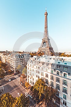 Eiffel tower with a perfect blue sky, Paris