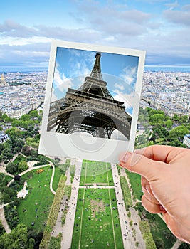 Eiffel tower photo over The Champ de Mars of Paris