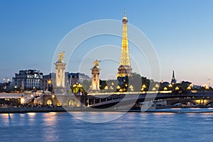 Eiffel Tower and Pont Alexandre III by night