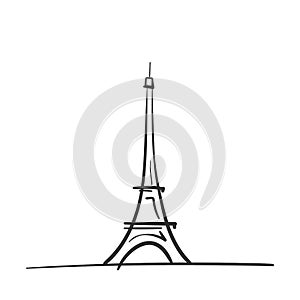 Eiffel Tower, quick freehand sketch, black and white graphics, Vector