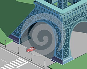 Eiffel tower and red car